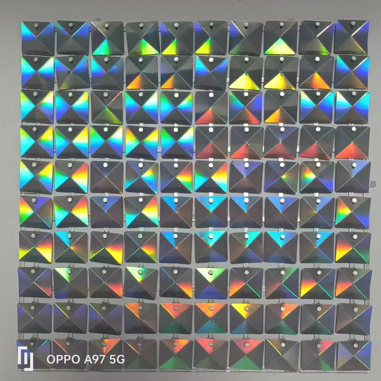 Easy Connect Shimmer Wall Panels / Transparent Grid Backing & Square 3D Sequins - Rainbow