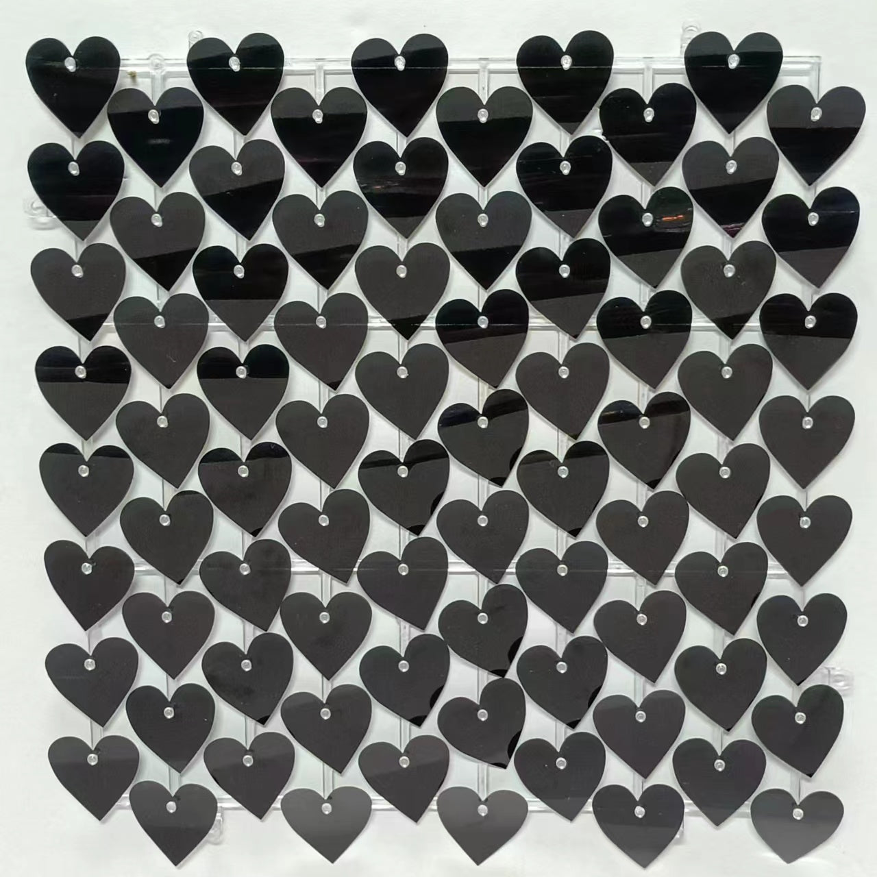 Heart Shape Shimmer Wall Panels / Clip Hole Backing & Heart Sequins - Black