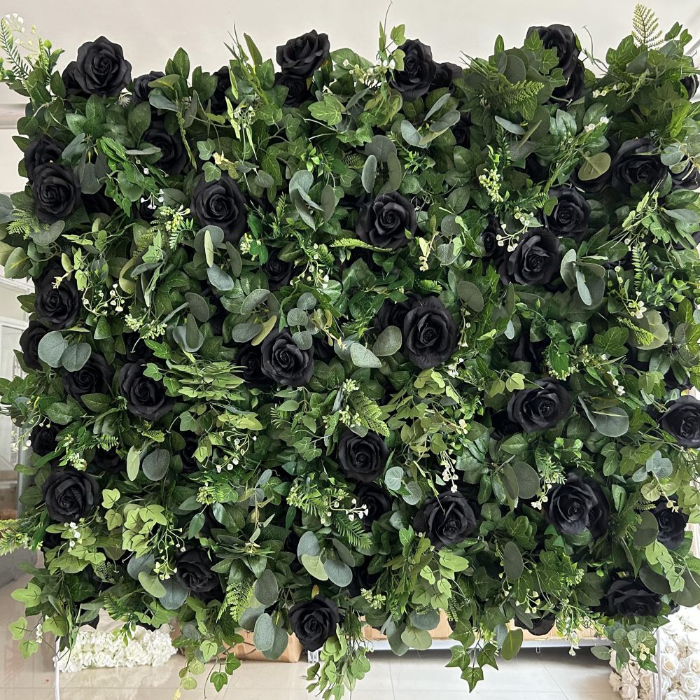 BD-093-1 3D Fabric Artificial Green Wall Rolling Up Curtain Flower Wall - 8ft*8ft