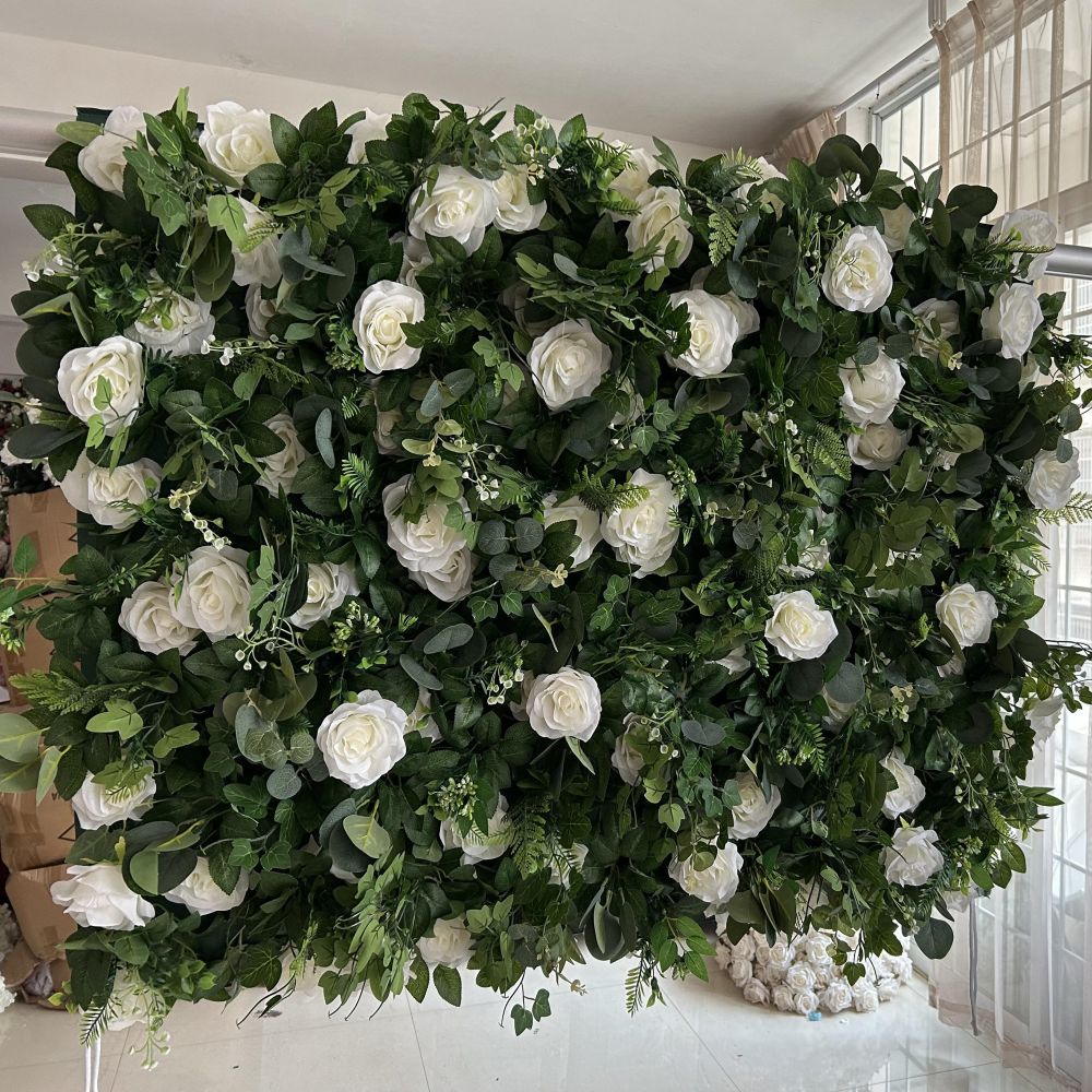 BD093-3 3D Fabric Artificial Green Wall Rolling Up Curtain Flower Wall - 8ft*8ft