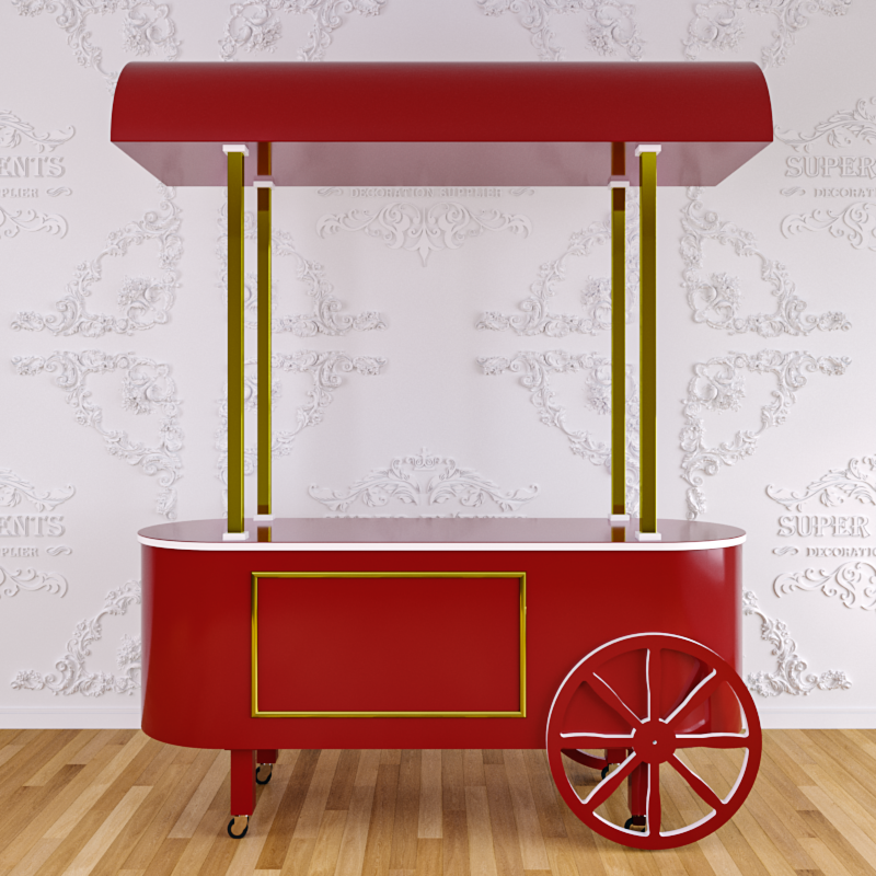 MDF Candy Dessert Cart with Wheels - Red