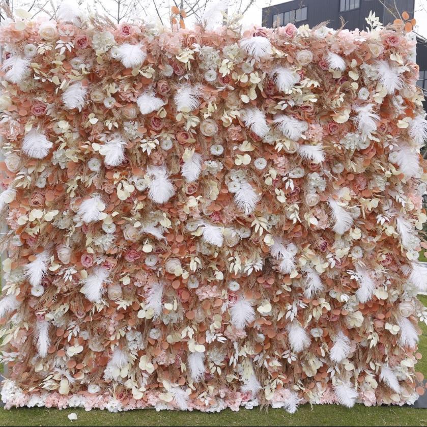 BD-092 5D Fabric Artificial Flower Backdrop Rolling Up Curtain Flower Wall - 8ft*8ft