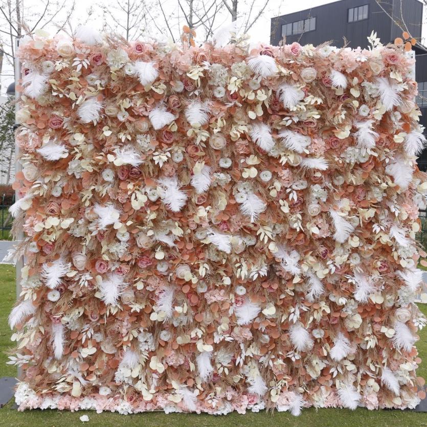 BD-092 5D Fabric Artificial Flower Backdrop Rolling Up Curtain Flower Wall - 8ft*8ft