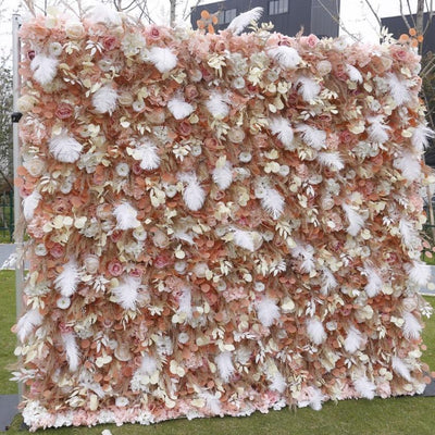 BD-092 5D Fabric Artificial Flower Backdrop Rolling Up Curtain Flower Wall - 8ft*8ft