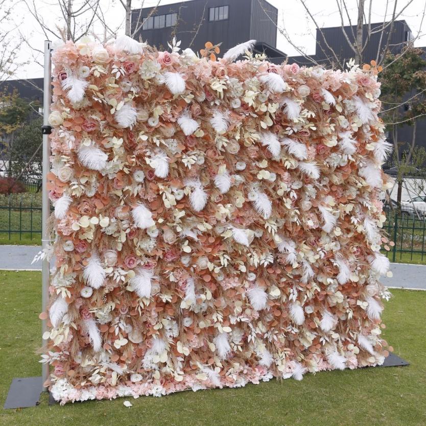 BD-092 5D Fabric Artificial Flower Backdrop Rolling Up Curtain Flower Wall - 8ft*8ft