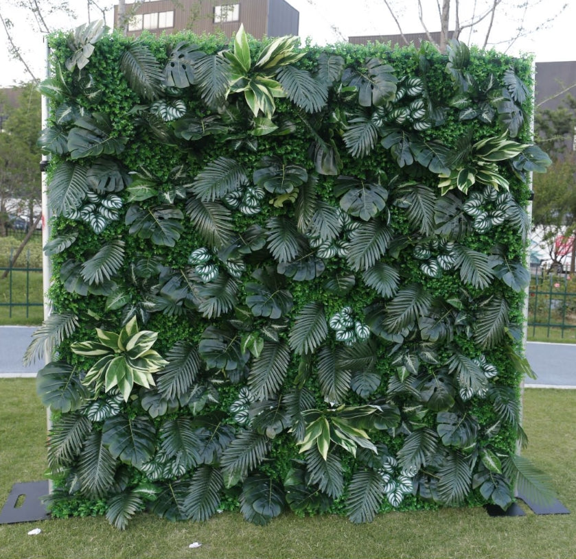 HE-BD115 5D Fabric Artificial Flower Backdrop Rolling Up Curtain Plants Green Grass Wall - 8ft*8ft