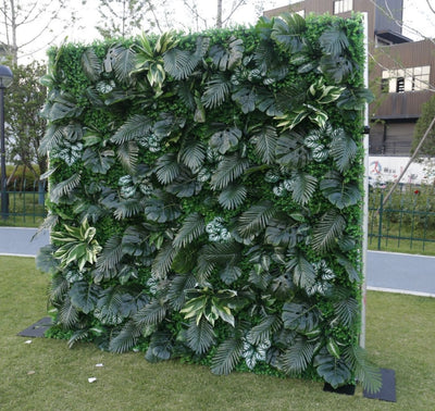 HE-BD115 5D Fabric Artificial Flower Backdrop Rolling Up Curtain Plants Green Grass Wall - 8ft*8ft