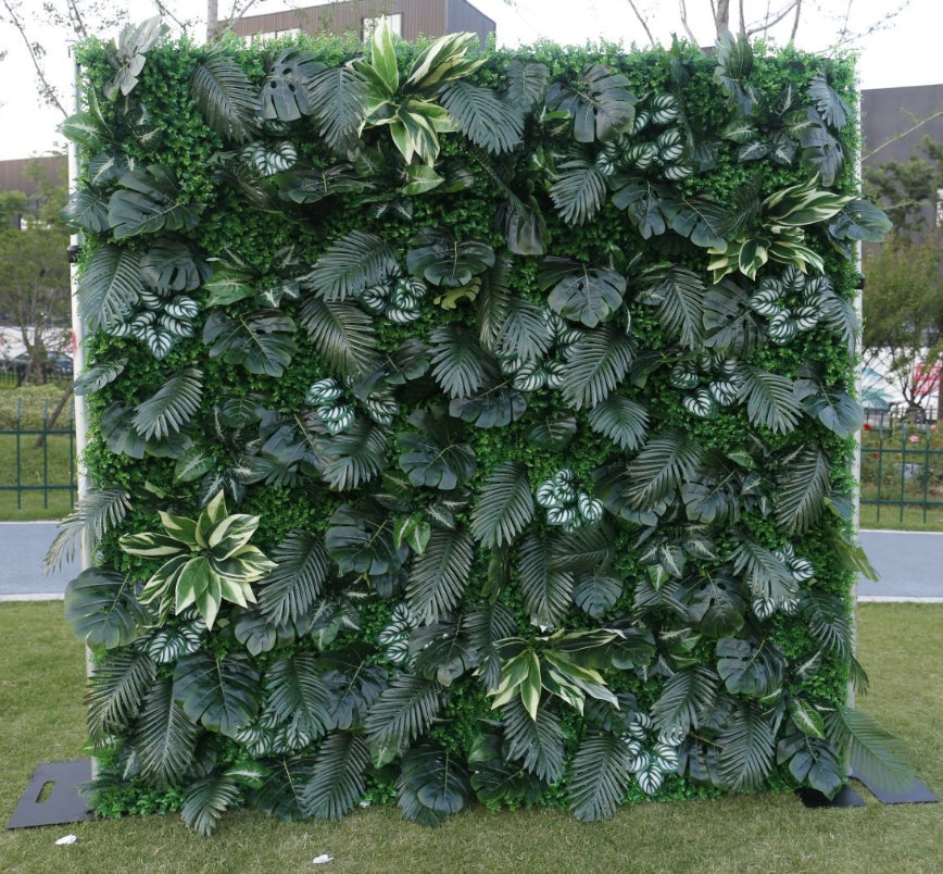 HE-BD115 5D Fabric Artificial Flower Backdrop Rolling Up Curtain Plants Green Grass Wall - 8ft*8ft