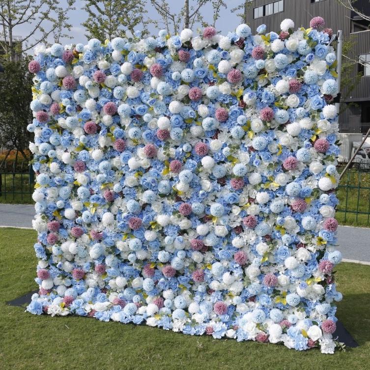 BD-124 5D Fabric Artificial Flower Backdrop Rolling Up Curtain Flower Wall - 8ft*8ft