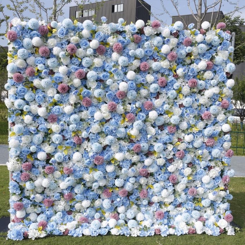 BD-124 5D Fabric Artificial Flower Backdrop Rolling Up Curtain Flower Wall - 8ft*8ft