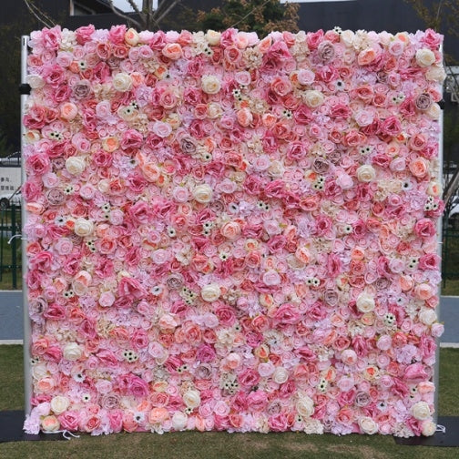 BD-067 3D Fabric Artificial Flower Backdrop Rolling Up Curtain Flower Wall - 8ft*8ft