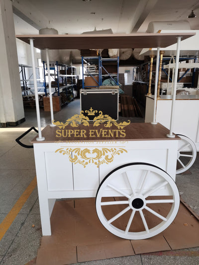 MDF+Metal Candy Dessert Cart with Wheels - White