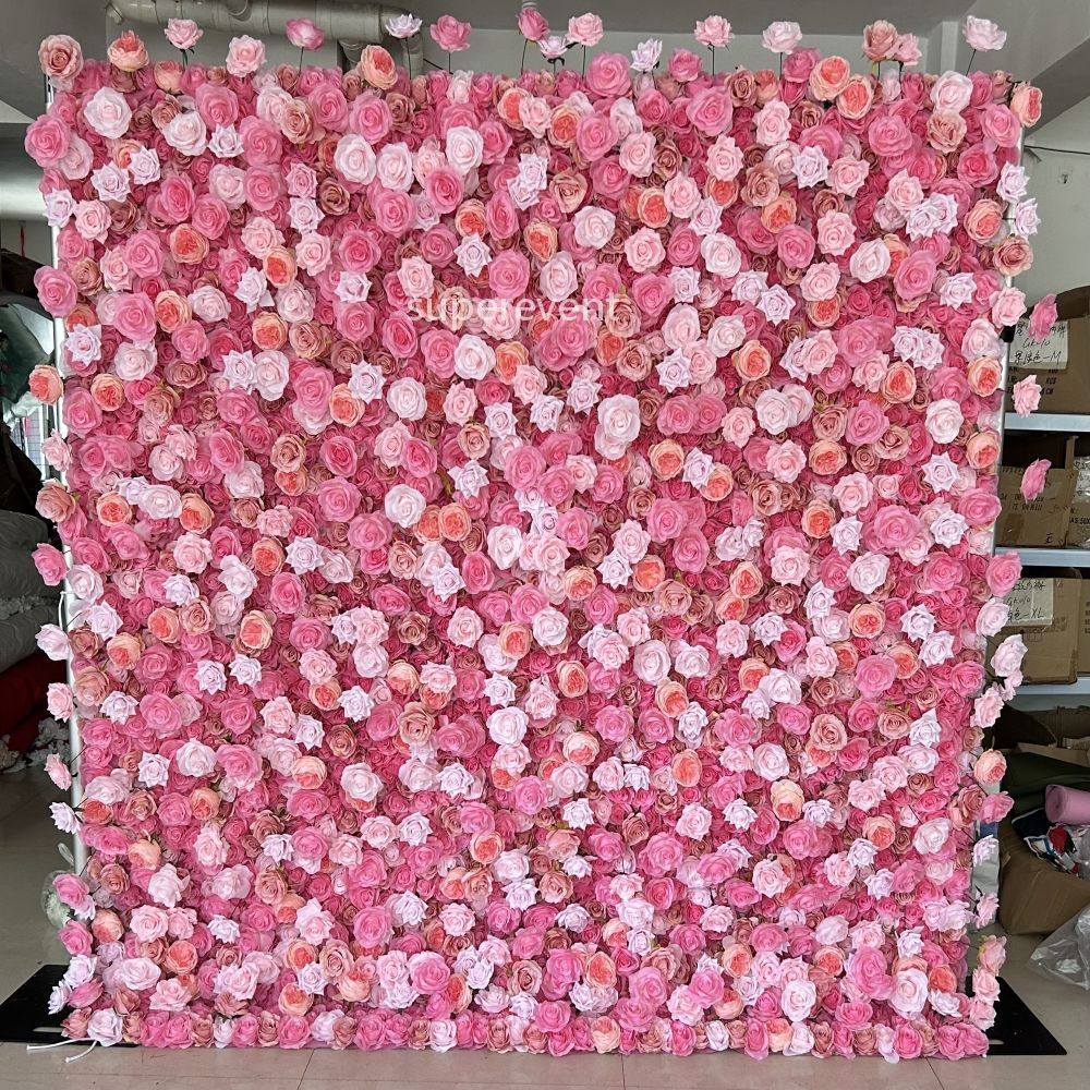 3D Fabric Artificial Flower Backdrop Rolling Up Curtain Flower Wall - 8ft*8ft