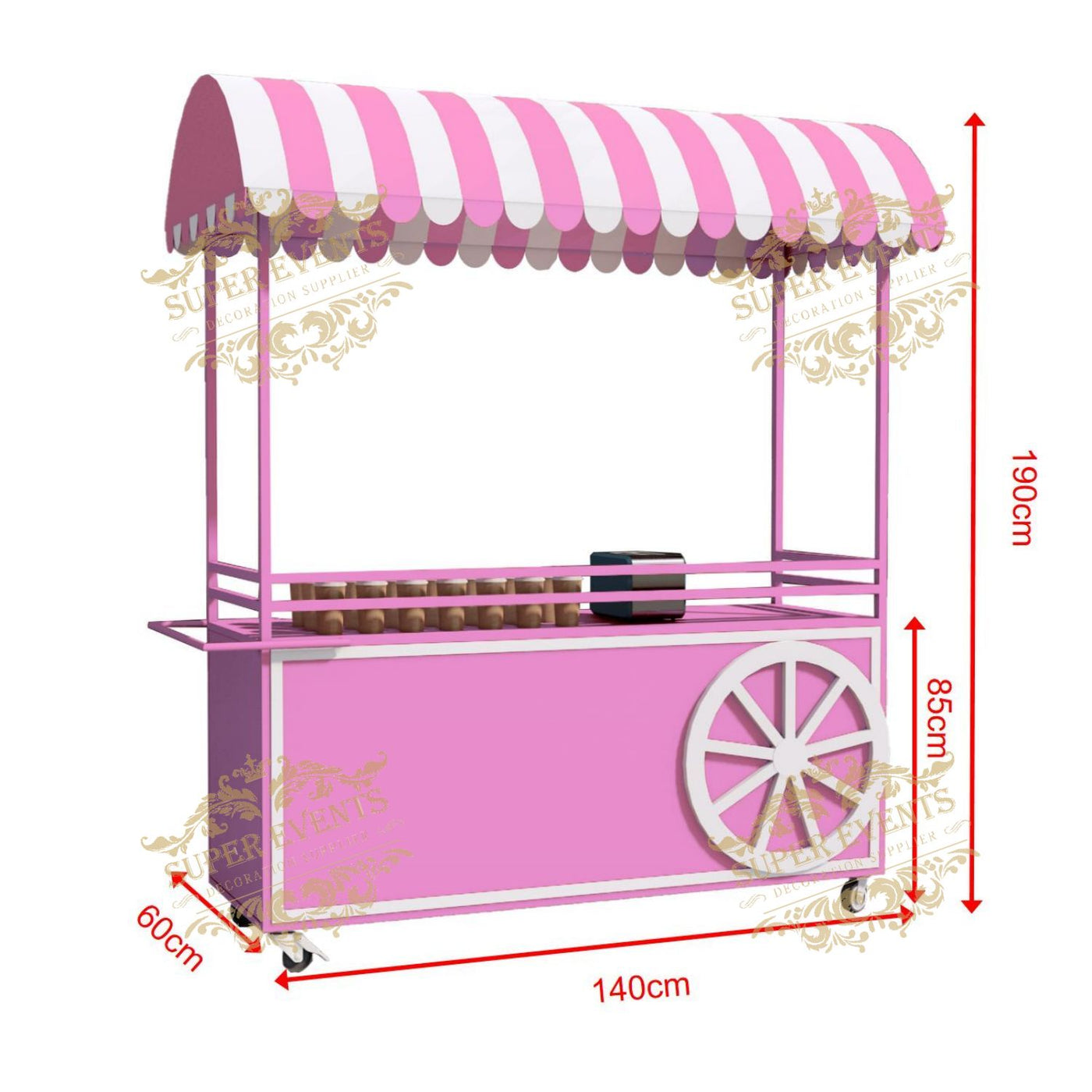 Metal Mobile Trolley Food Cart Candy Dessert Cart with Wheels - Green/Red/Pink/Blue/Orange