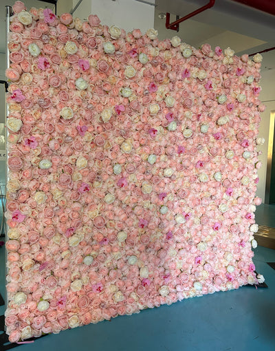 3D Fabric Artificial Flower Backdrop Rolling Up Curtain Flower Wall - 8ft*8ft