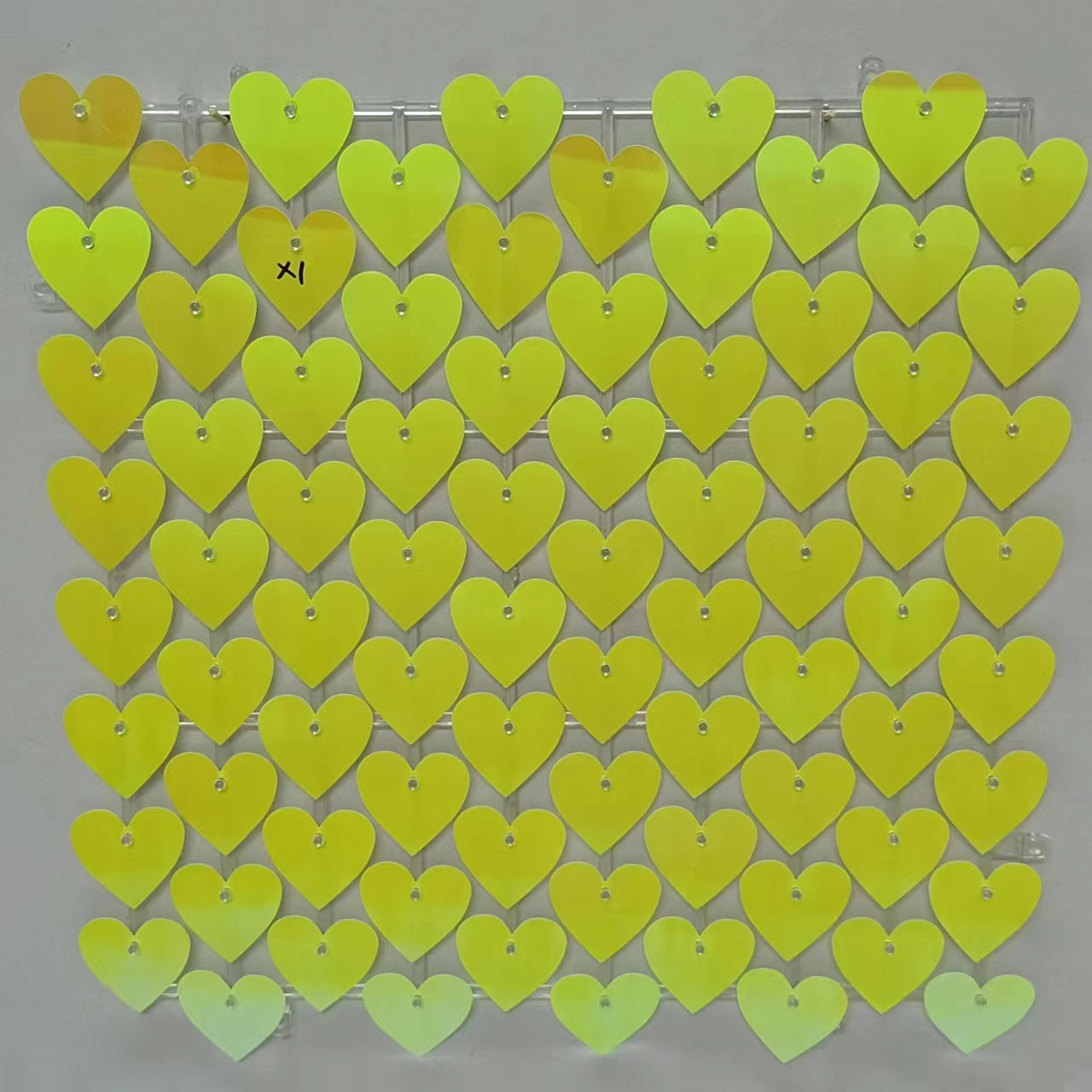 Heart Shape Shimmer Wall Panels / Clip Hole Backing & Heart Sequins - Yellow