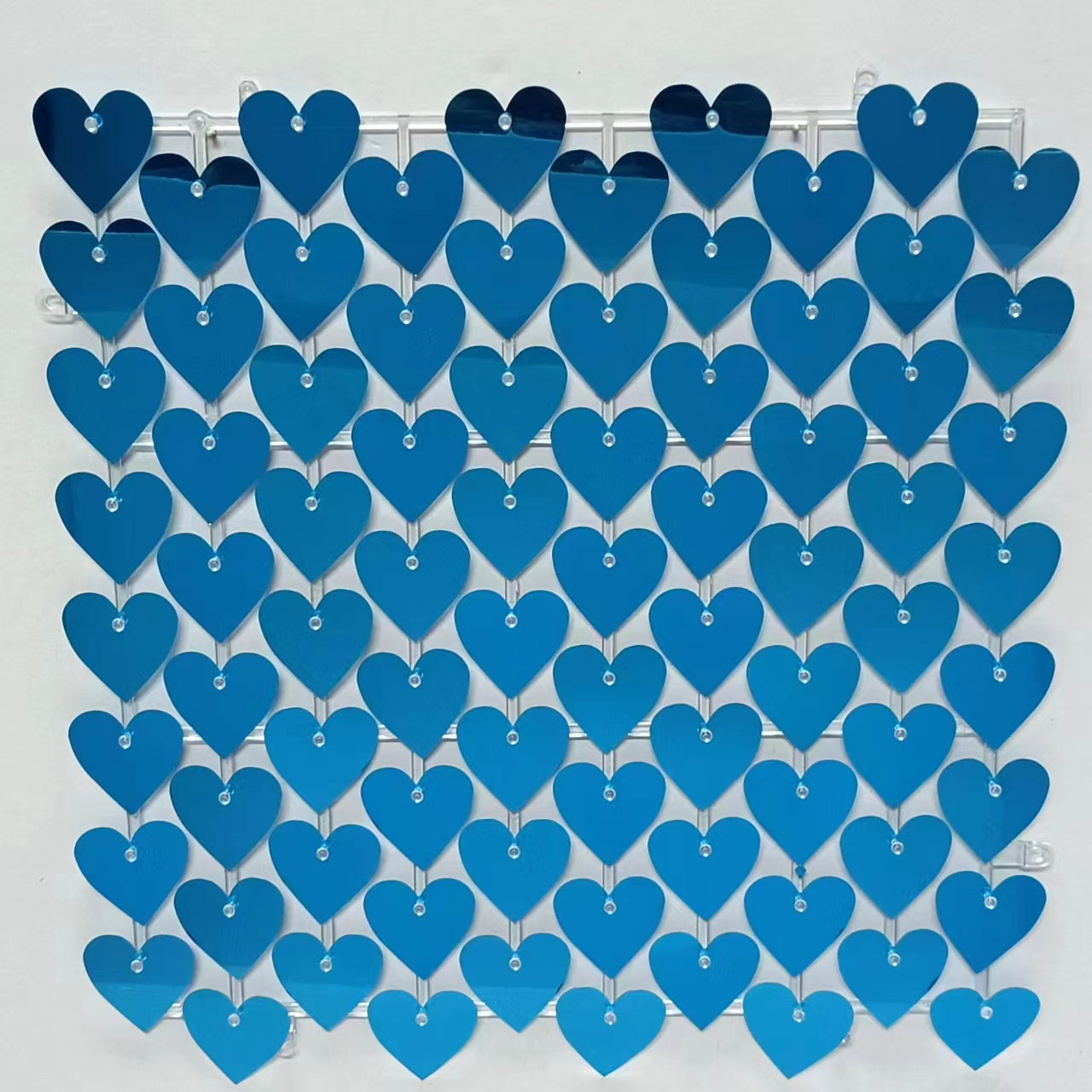 Heart Shape Shimmer Wall Panels / Clip Hole Backing & Heart Sequins - Blue