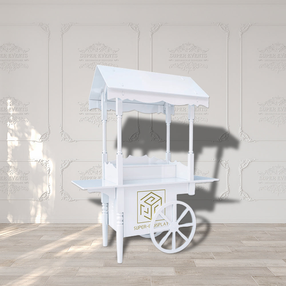 Wood Candy Dessert Cart with Wheels - White