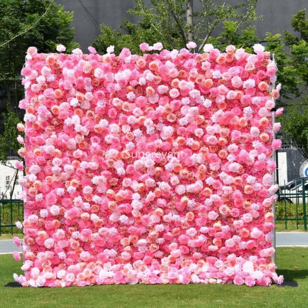 3D Fabric Artificial Flower Backdrop Rolling Up Curtain Flower Wall - 8ft*8ft