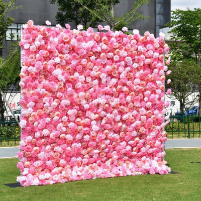 3D Fabric Artificial Flower Backdrop Rolling Up Curtain Flower Wall - 8ft*8ft