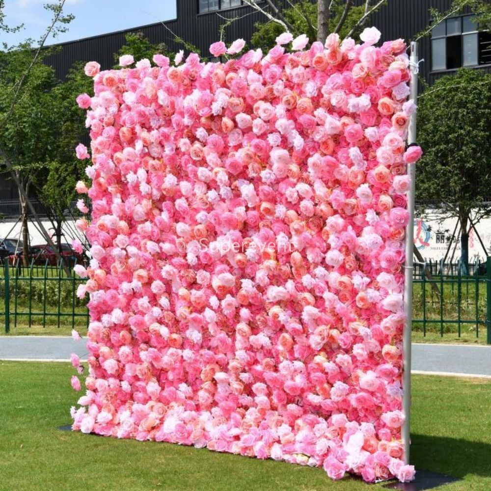 3D Fabric Artificial Flower Backdrop Rolling Up Curtain Flower Wall - 8ft*8ft