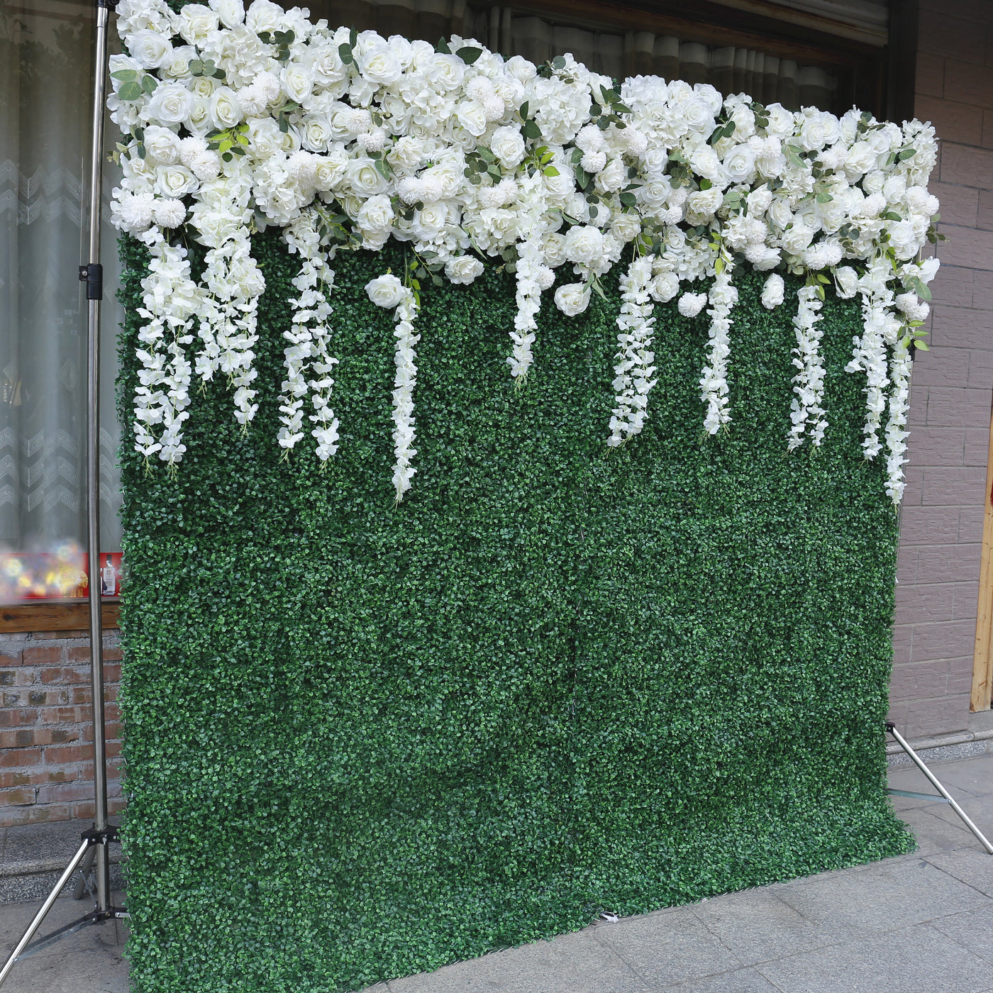 BD-051 2D Fabric Artificial Green Wall Rolling Up Curtain Flower Wall - 8ft*8ft