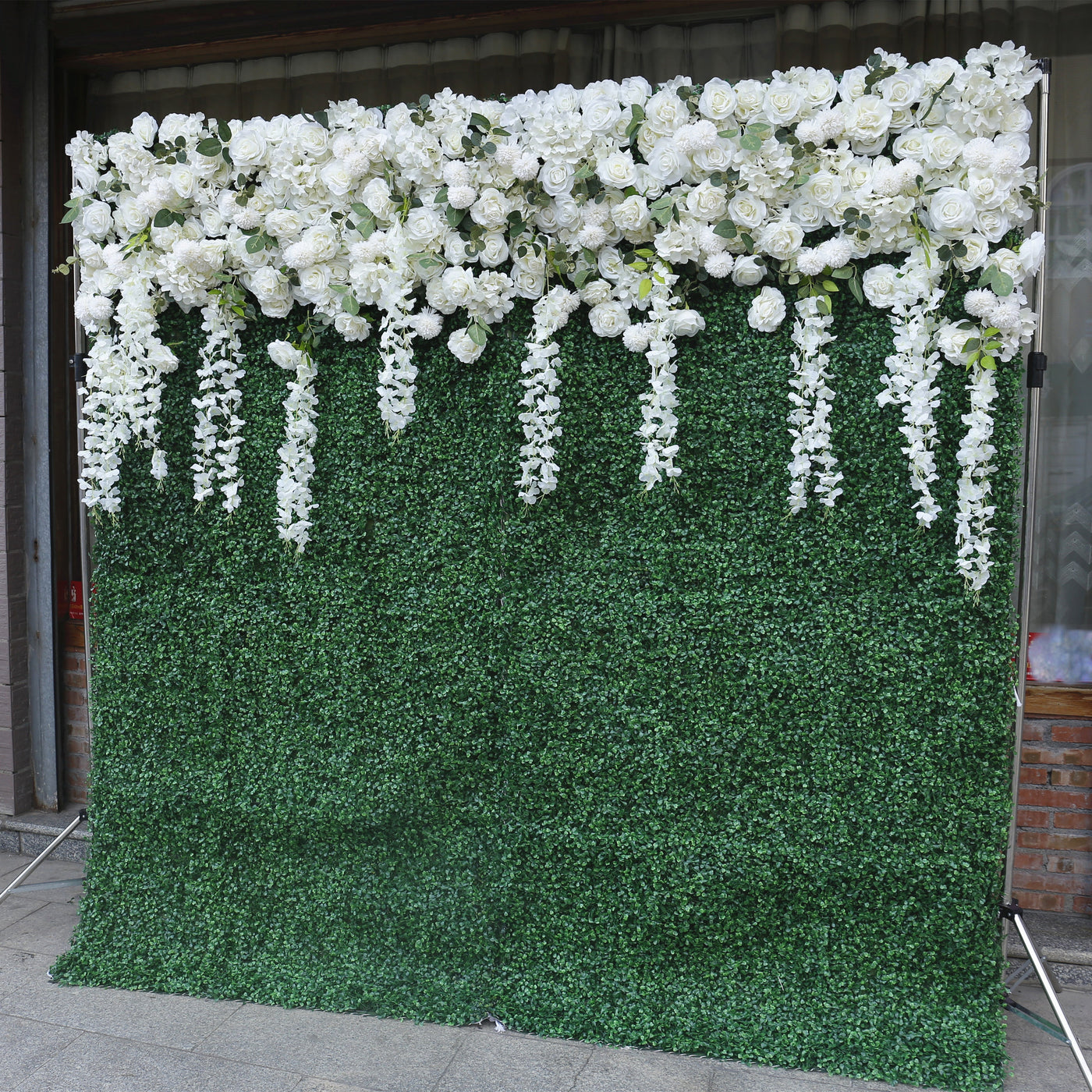 BD-051 2D Fabric Artificial Green Wall Rolling Up Curtain Flower Wall - 8ft*8ft