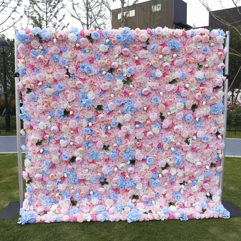 BD106 3D Rose Floral Artificial Flower Backdrop Rolling Up Curtain Flower Wall - 8ft*8ft