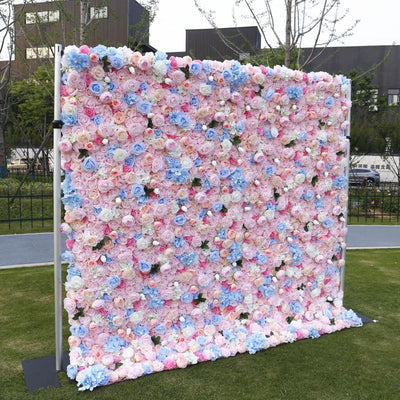 BD106 3D Rose Floral Artificial Flower Backdrop Rolling Up Curtain Flower Wall - 8ft*8ft