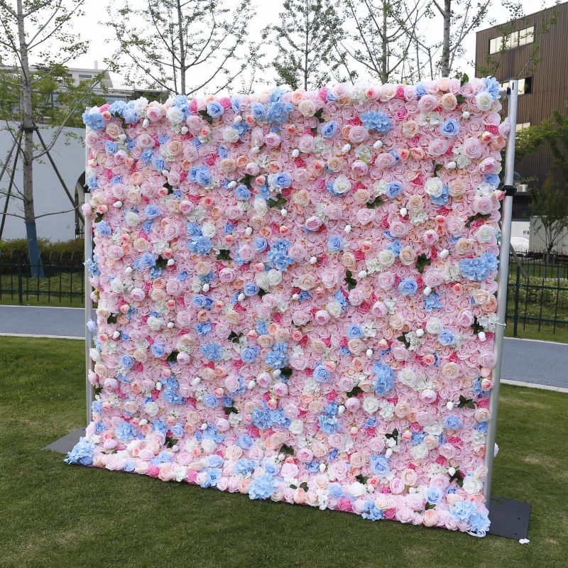 BD106 3D Rose Floral Artificial Flower Backdrop Rolling Up Curtain Flower Wall - 8ft*8ft