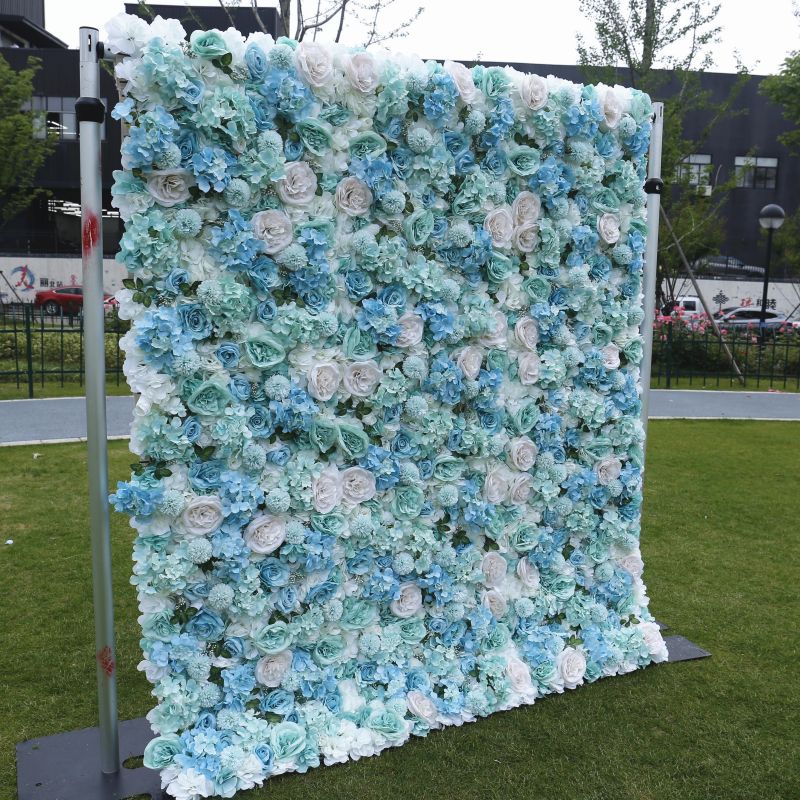 BD109 3D Rose Floral Artificial Flower Backdrop Rolling Up Curtain Flower Wall - 8ft*8ft