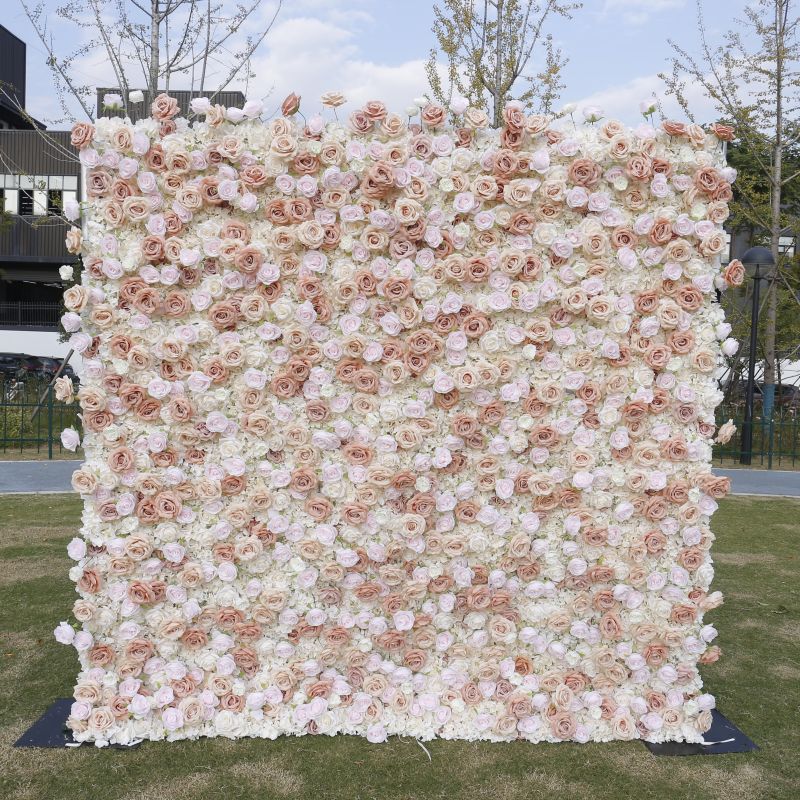 BD131 3D Rose Floral Artificial Flower Backdrop Rolling Up Curtain Flower Wall - 8ft*8ft