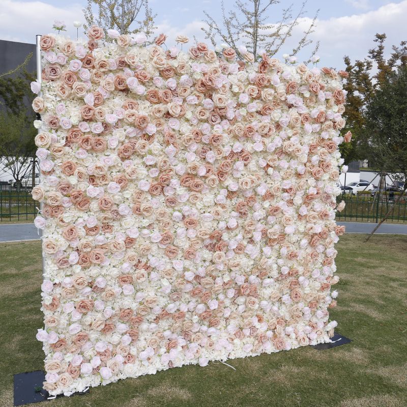 BD131 3D Rose Floral Artificial Flower Backdrop Rolling Up Curtain Flower Wall - 8ft*8ft