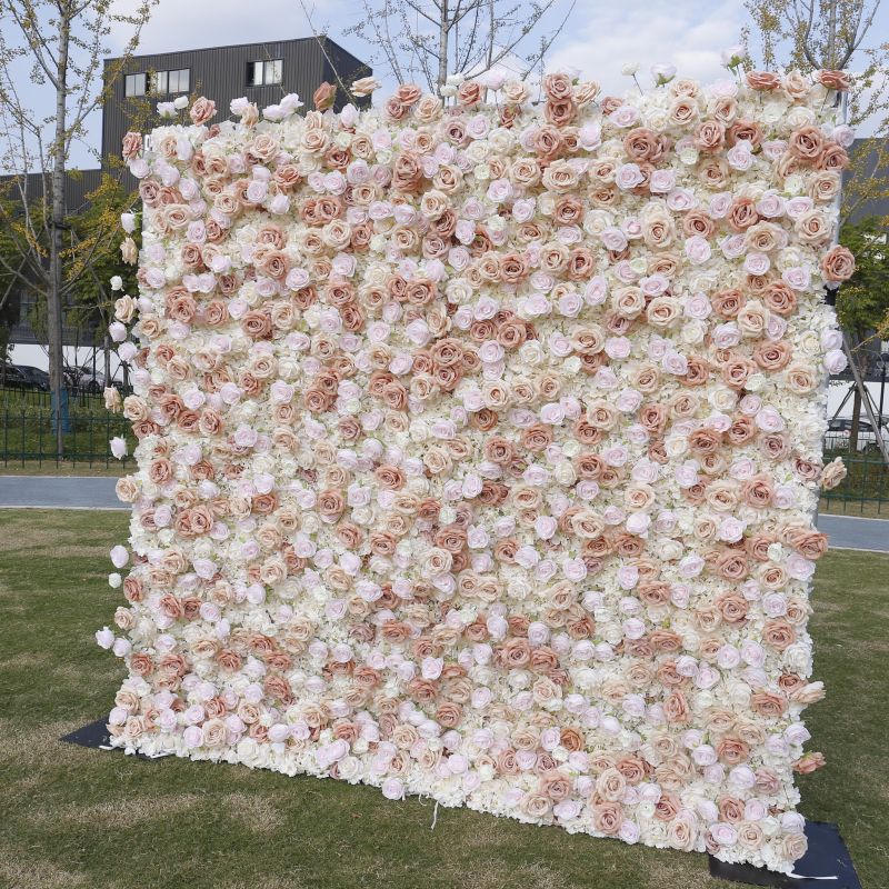 BD131 3D Rose Floral Artificial Flower Backdrop Rolling Up Curtain Flower Wall - 8ft*8ft