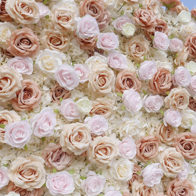 BD131 3D Rose Floral Artificial Flower Backdrop Rolling Up Curtain Flower Wall - 8ft*8ft