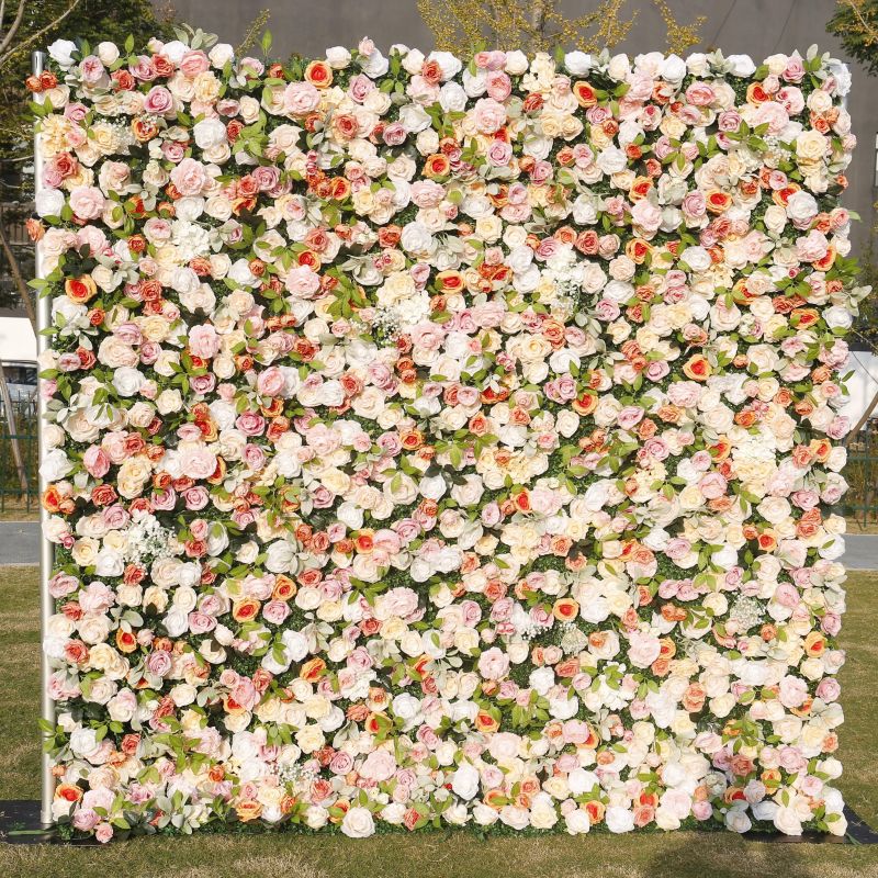 BD134 3D Rose Floral Artificial Flower Backdrop Rolling Up Curtain Flower Wall - 8ft*8ft