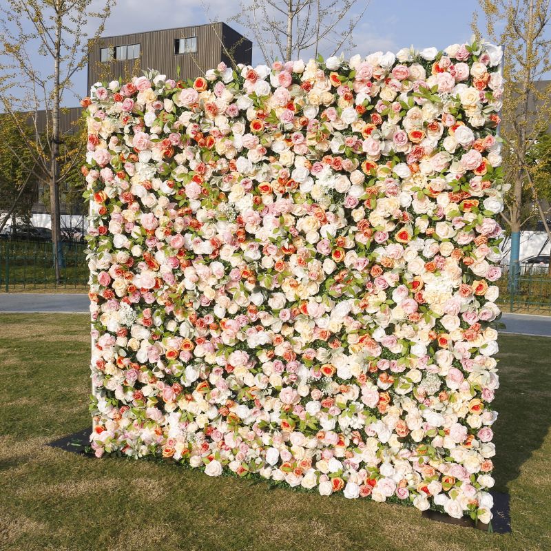 BD134 3D Rose Floral Artificial Flower Backdrop Rolling Up Curtain Flower Wall - 8ft*8ft