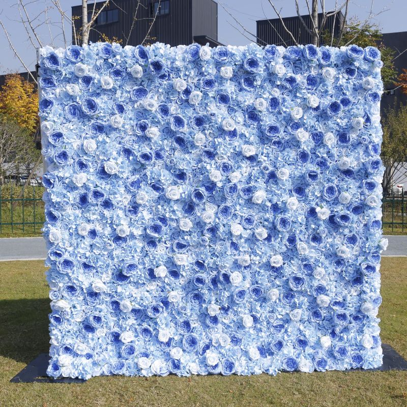 BD137 3D Rose Floral Artificial Flower Backdrop Rolling Up Curtain Flower Wall - 8ft*8ft