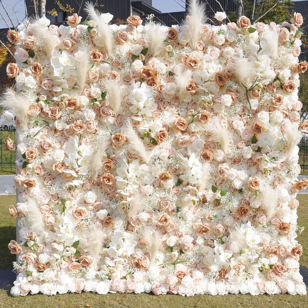 BD-136 5D Fabric Artificial Flower Backdrop Rolling Up Curtain Grass Wall - 8ft*8ft