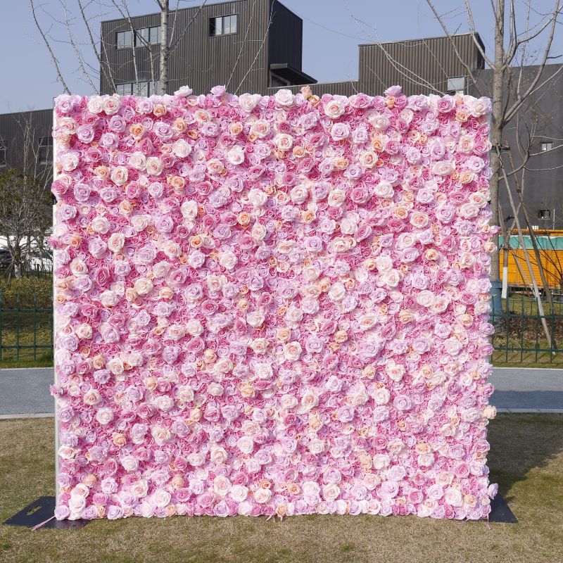 BD143 3D Rose Floral Artificial Flower Backdrop Rolling Up Curtain Flower Wall - 8ft*8ft