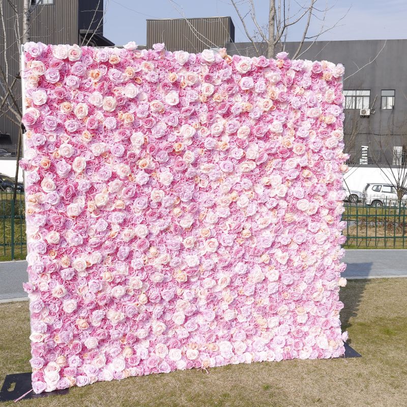 BD143 3D Rose Floral Artificial Flower Backdrop Rolling Up Curtain Flower Wall - 8ft*8ft