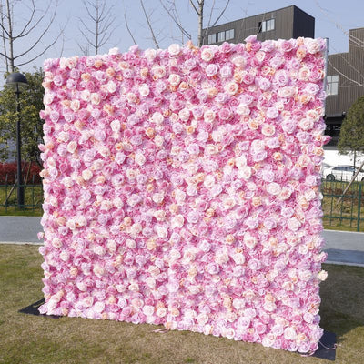 BD143 3D Rose Floral Artificial Flower Backdrop Rolling Up Curtain Flower Wall - 8ft*8ft