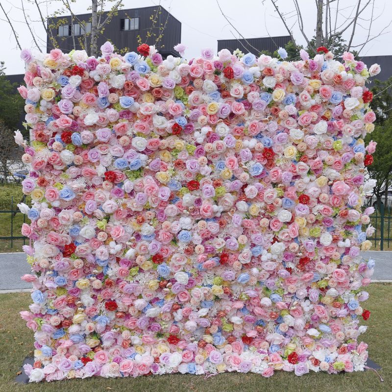 BD145 3D Rose Floral Artificial Flower Backdrop Rolling Up Curtain Flower Wall - 8ft*8ft