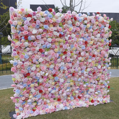 BD145 3D Rose Floral Artificial Flower Backdrop Rolling Up Curtain Flower Wall - 8ft*8ft