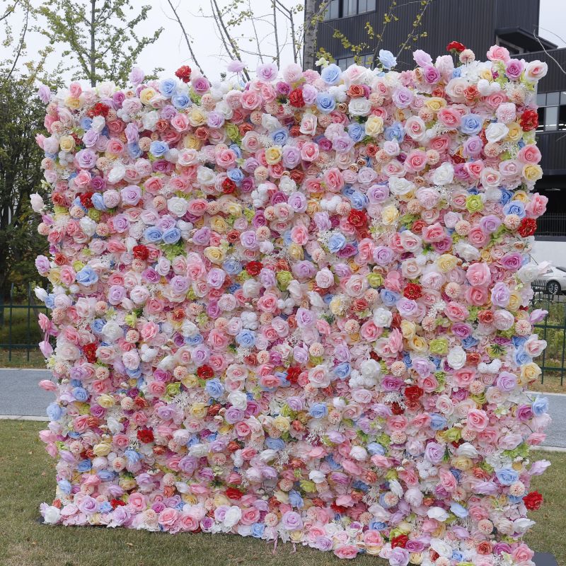 BD145 3D Rose Floral Artificial Flower Backdrop Rolling Up Curtain Flower Wall - 8ft*8ft