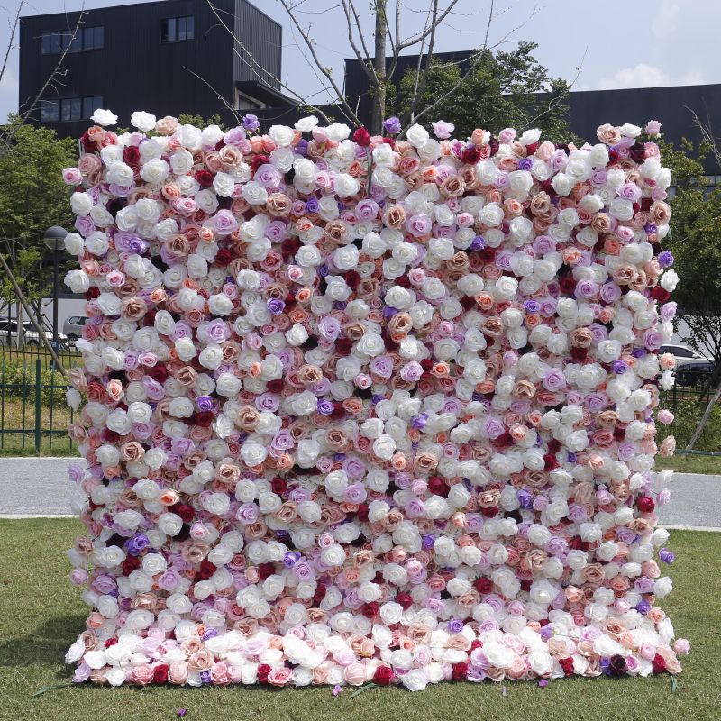 BD149 3D Rose Floral Artificial Flower Backdrop Rolling Up Curtain Flower Wall - 8ft*8ft