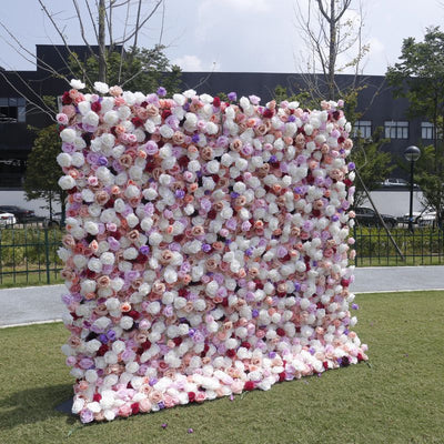 BD149 3D Rose Floral Artificial Flower Backdrop Rolling Up Curtain Flower Wall - 8ft*8ft