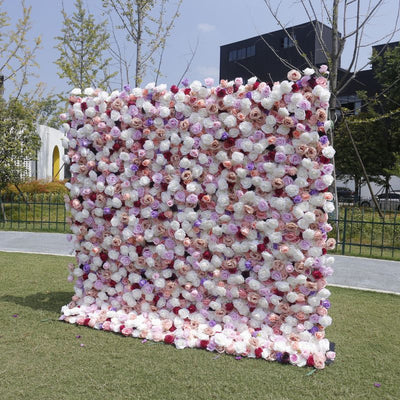 BD149 3D Rose Floral Artificial Flower Backdrop Rolling Up Curtain Flower Wall - 8ft*8ft