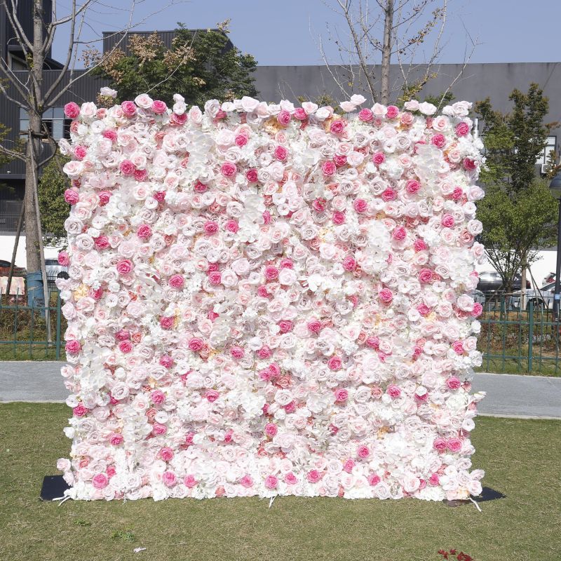 BD108 3D Rose Floral Artificial Flower Backdrop Rolling Up Curtain Flower Wall - 8ft*8ft