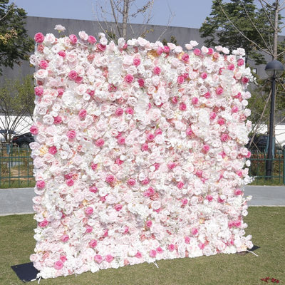 BD108 3D Rose Floral Artificial Flower Backdrop Rolling Up Curtain Flower Wall - 8ft*8ft